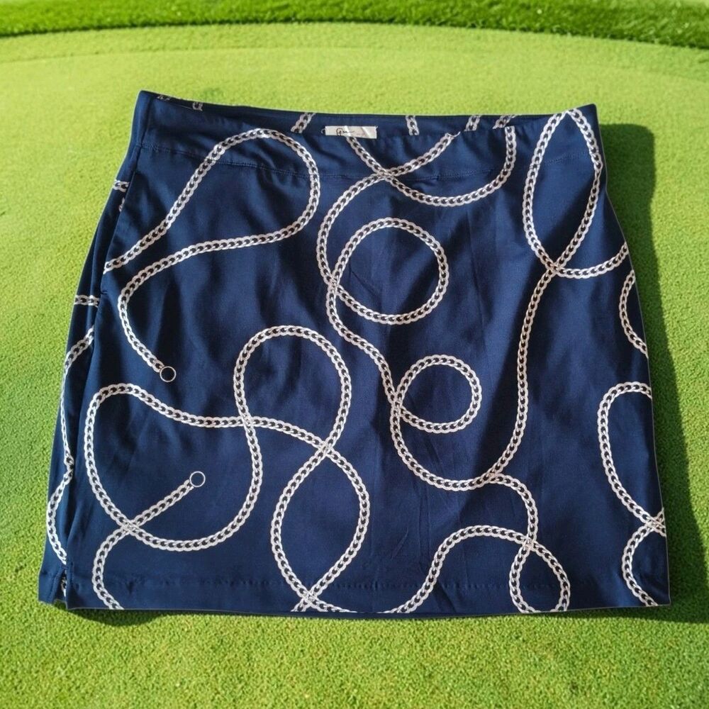 Golf Skort Greg Norman Women's XL Navy Blue White Silver Chain Design Stretch